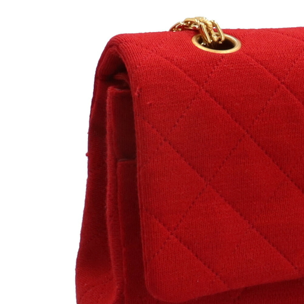 CHANEL W Flap Matelasse Shoulder Bag Cotton Red Women's - Picture 8 of 9
